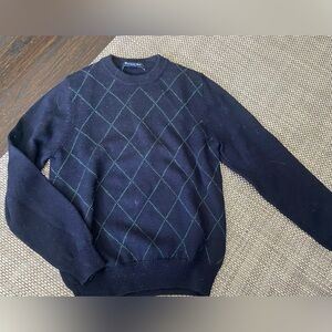 Brooks Brothers Boy’s Sz Med Navy and Green Argyle Crewneck Cotton Sweater